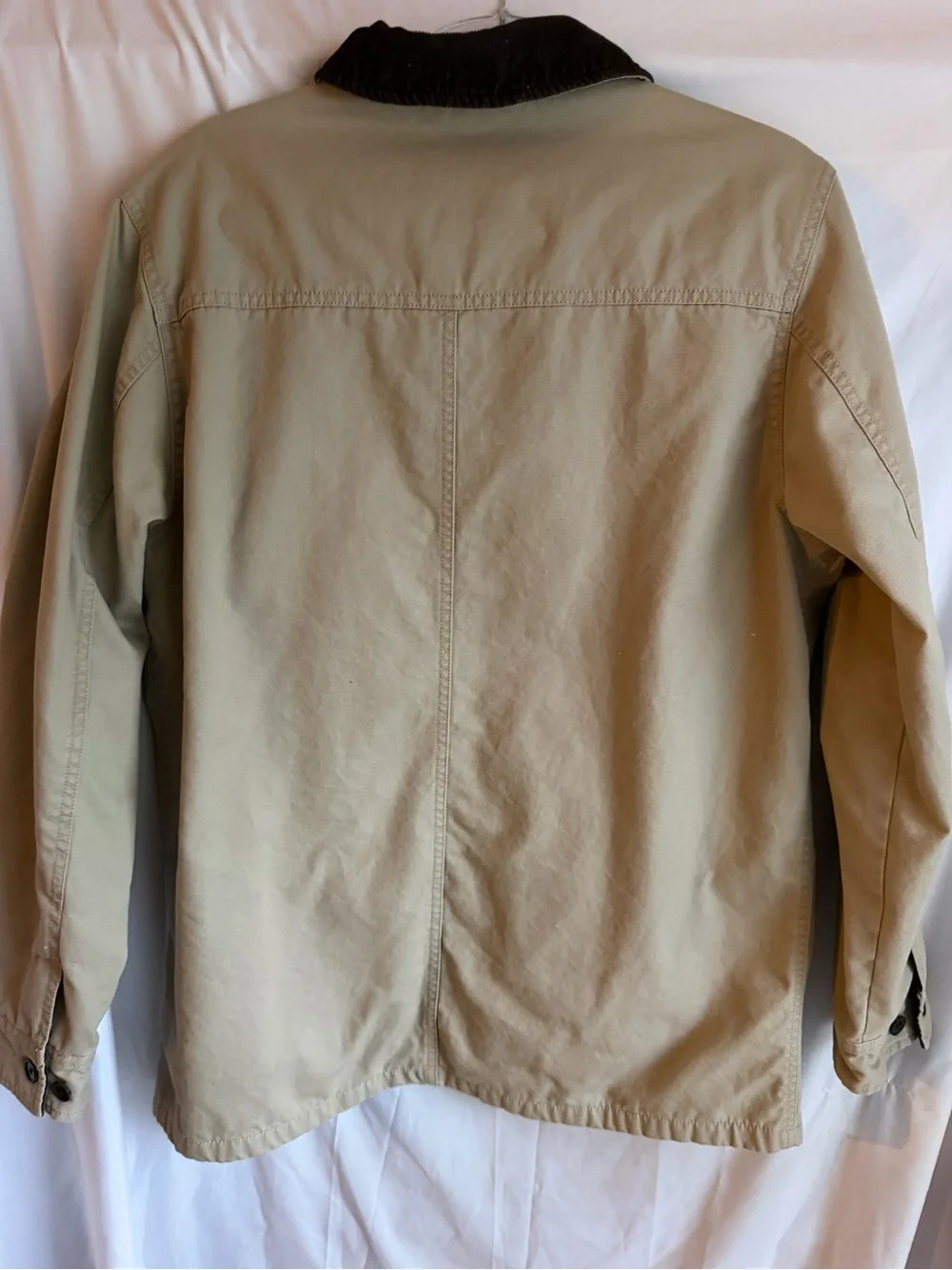 Men’s Lands End Barn Coat Jacket Tan Corduroy collar flannel Lined Chore M